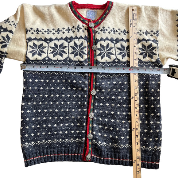 Blueberry Woolens Vintage Wool Fair Isle Cardigan Sweater Women Size L - Picture 7 of 9